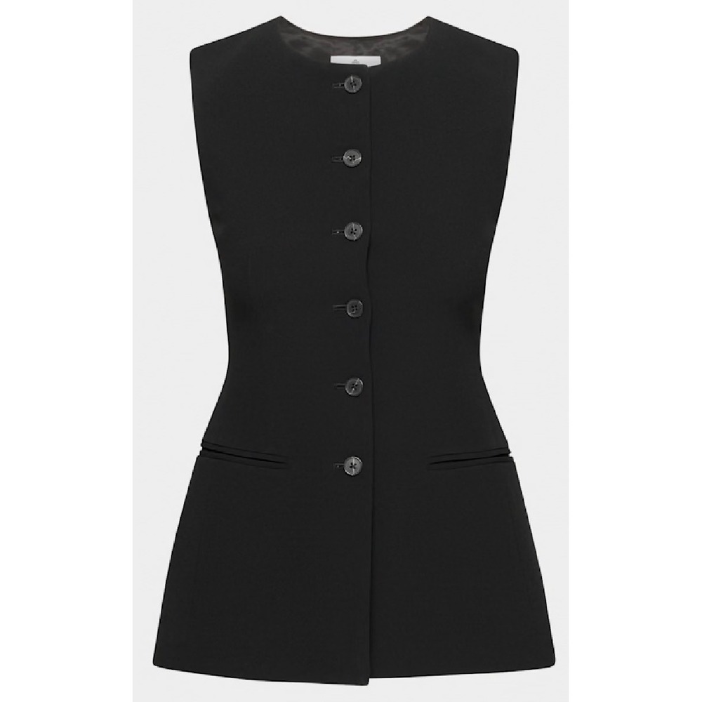 Aritzia Babaton Juris Vest Black Tailored Button Down Sleeveless Blazer Sz 0 XS